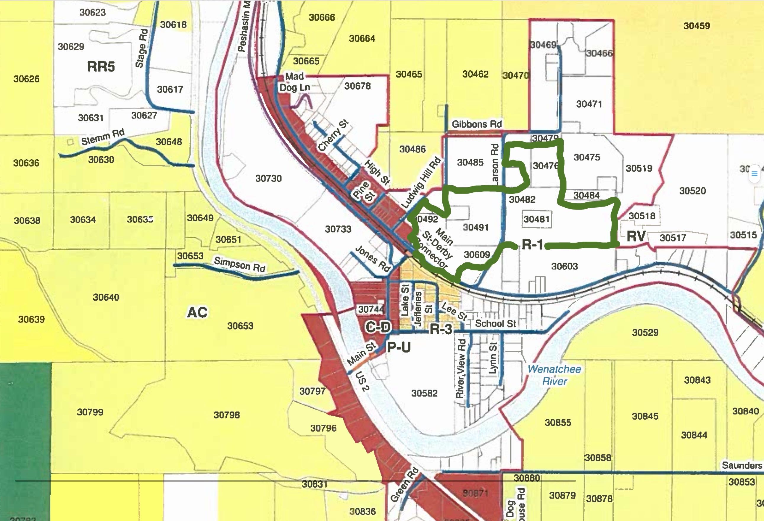 County map showing the Peshastin Property highlighted within the UGA